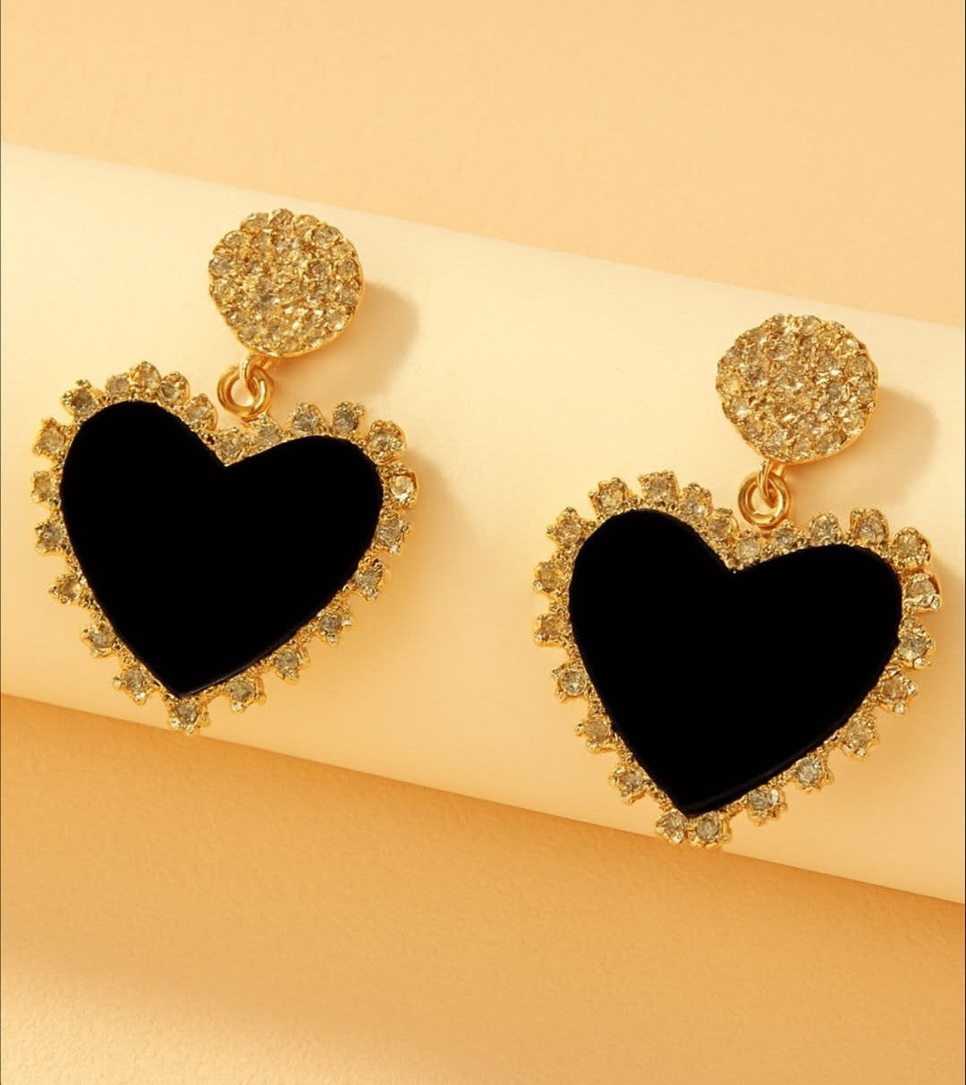 Golden Noir Hearts Earrings