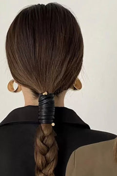 Leather Wrap Ponytail Tie - Black