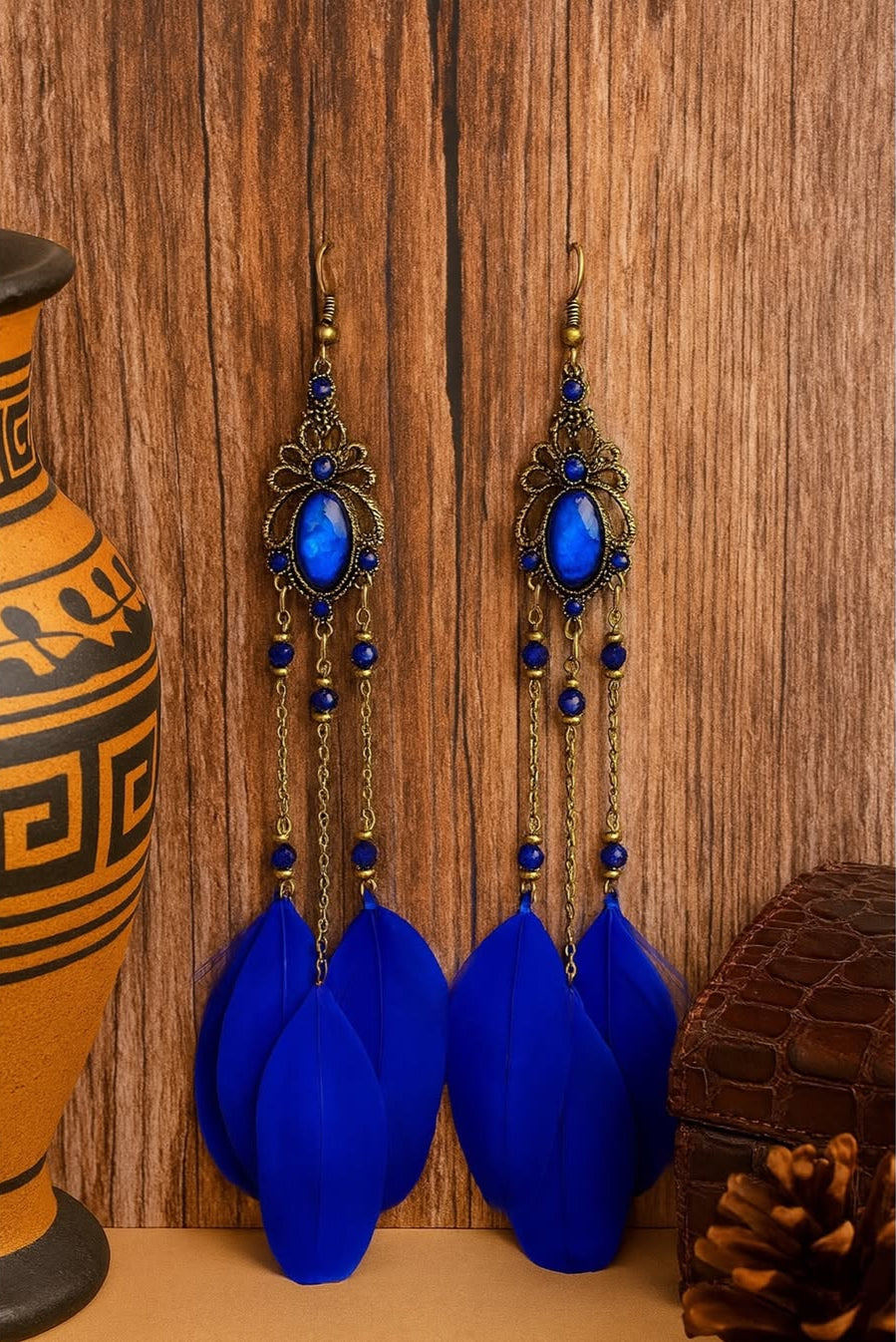 Royal Blue Feather Earrings