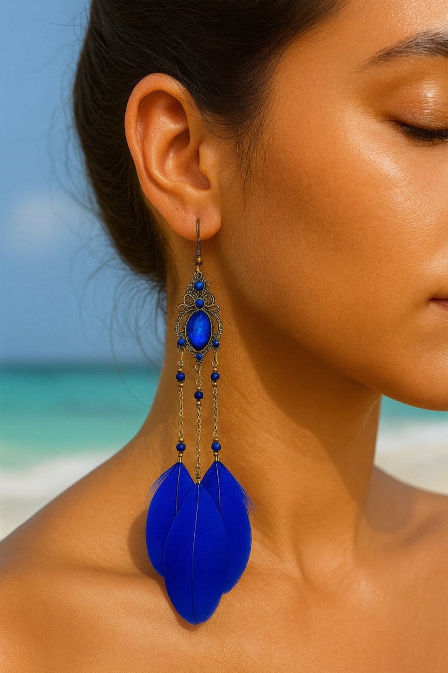 Royal Blue Feather Earrings