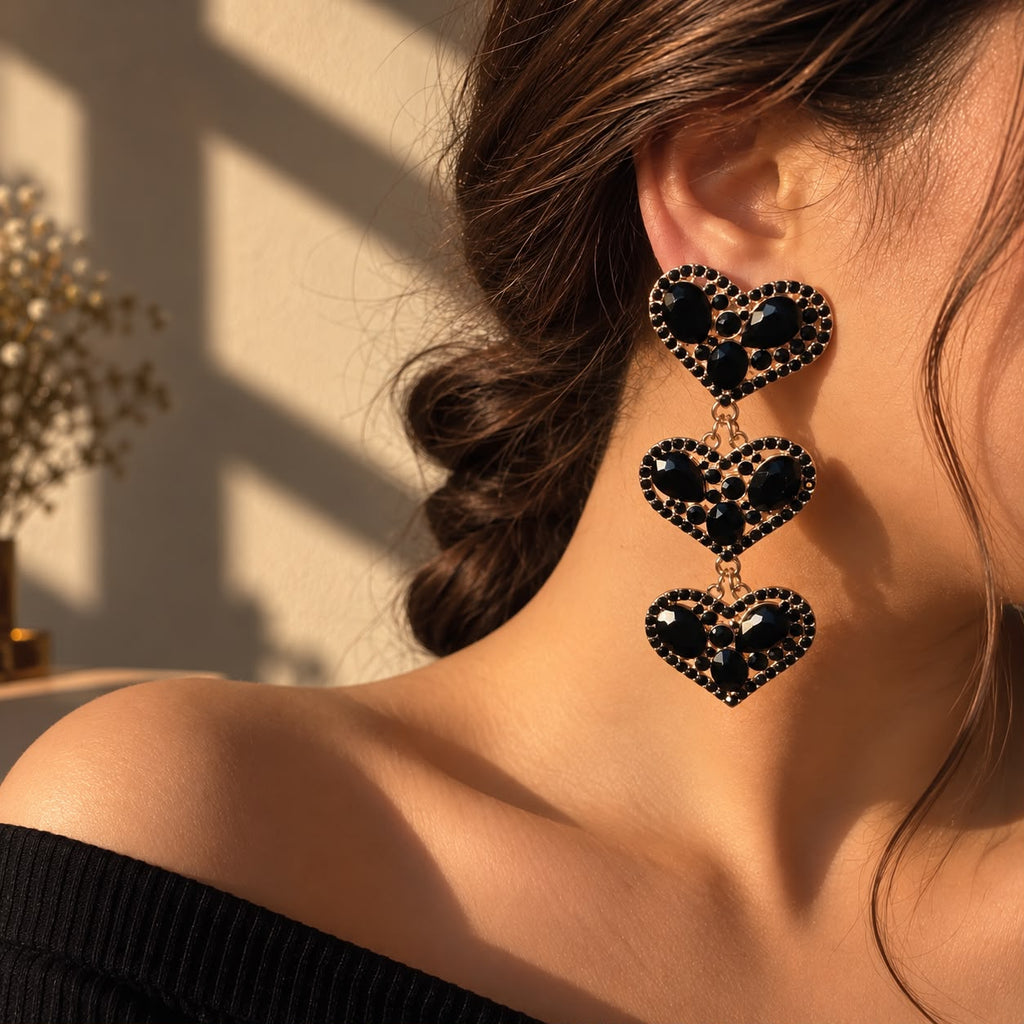 Black Heart Drop Earrings
