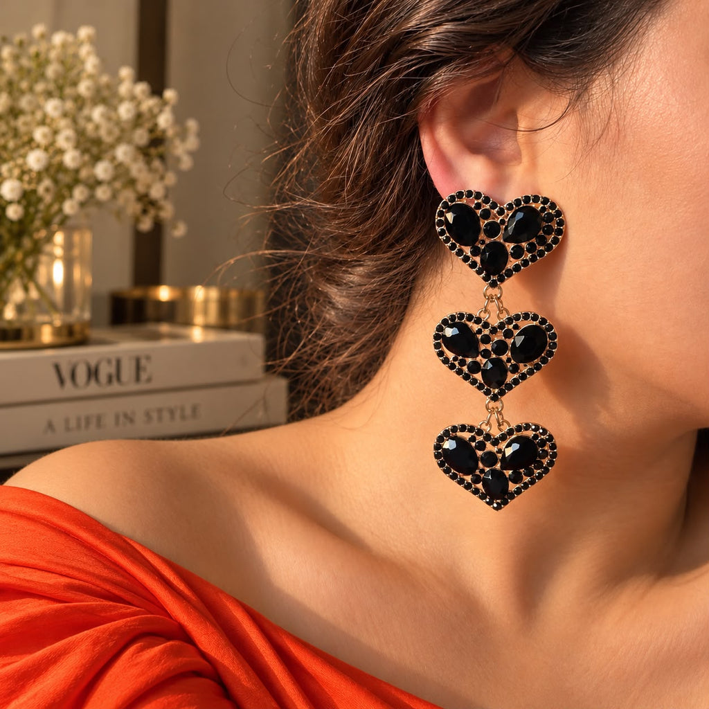 Black Heart Drop Earrings