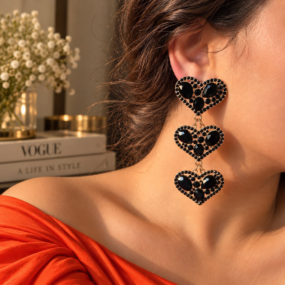 Black Heart Drop Earrings