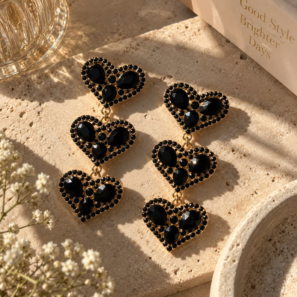 Black Heart Drop Earrings