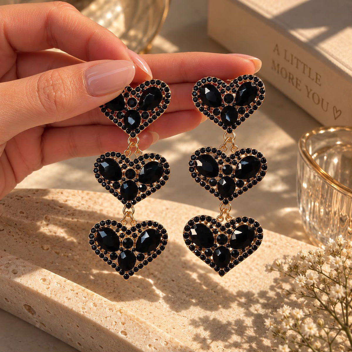 Black Heart Drop Earrings