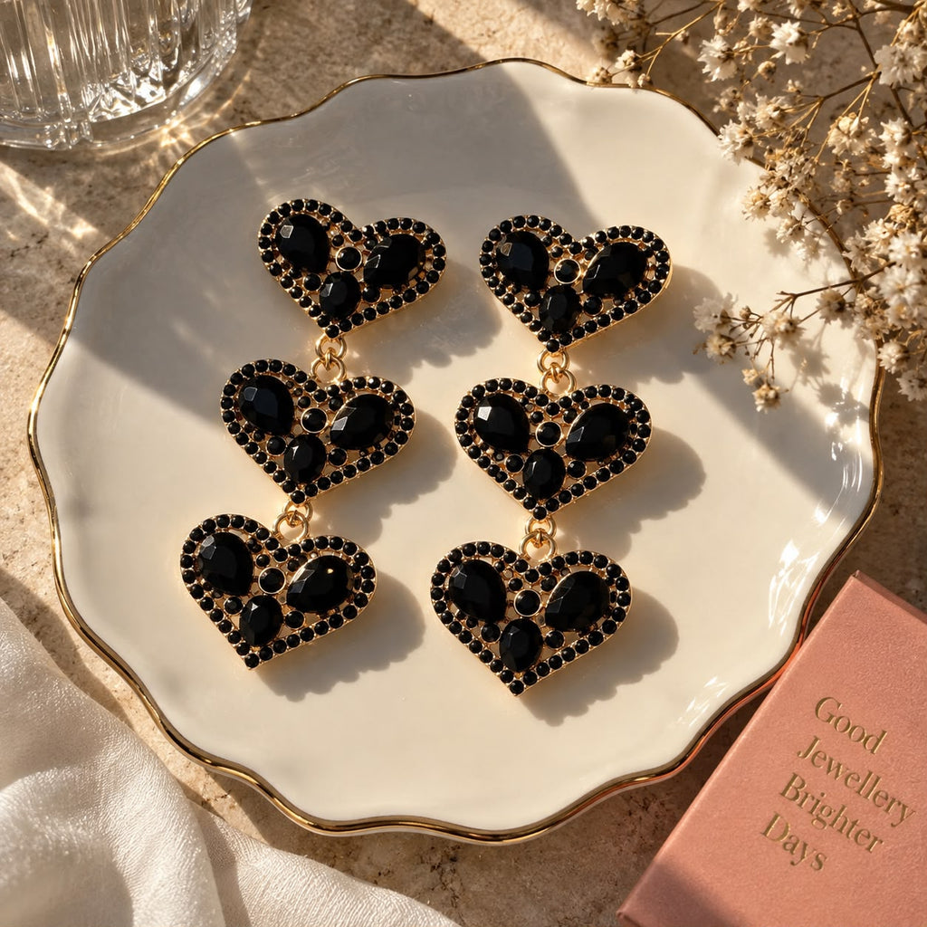 Black Heart Drop Earrings