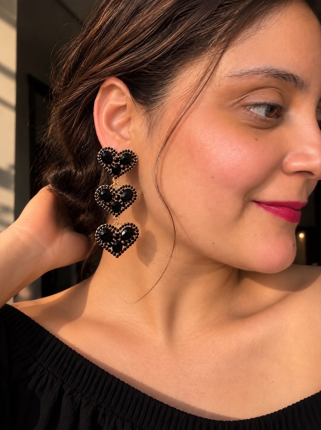 Black Heart Drop Earrings