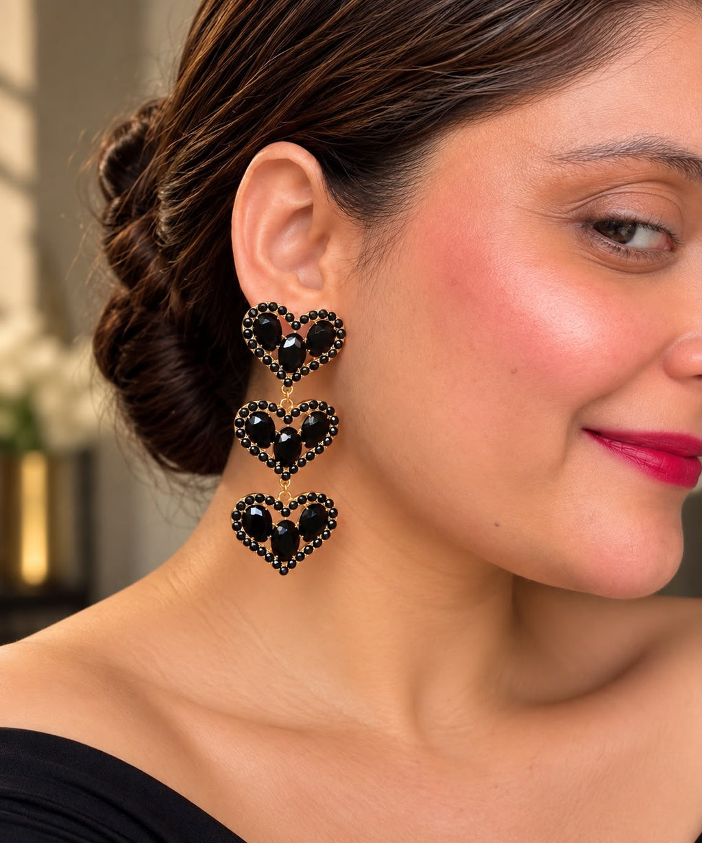 Black Heart Drop Earrings