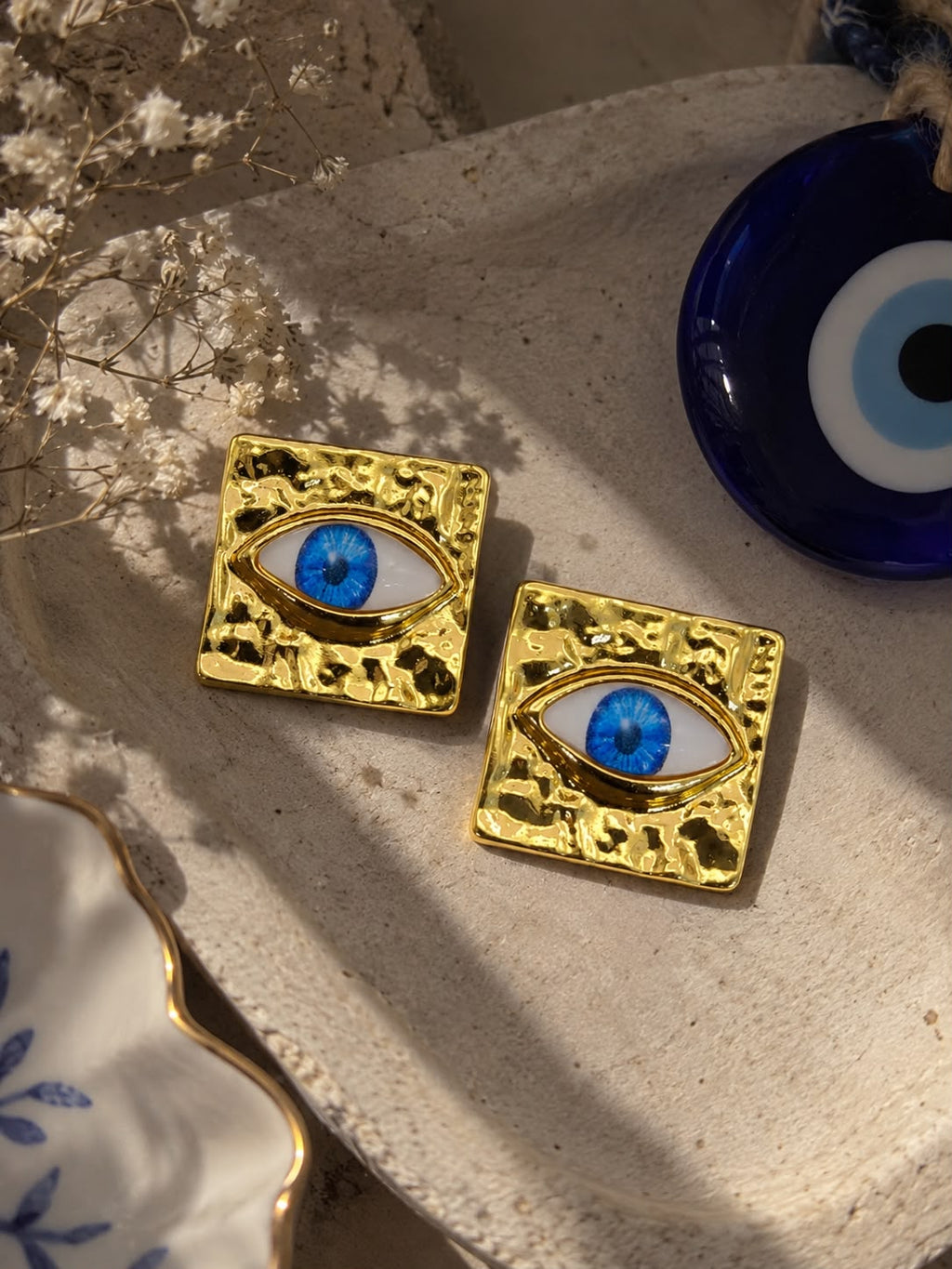 Evil Eye Square Earrings