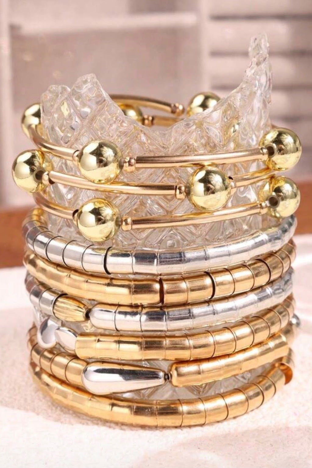 Gold and Silver Resin Bangles- Set of 9