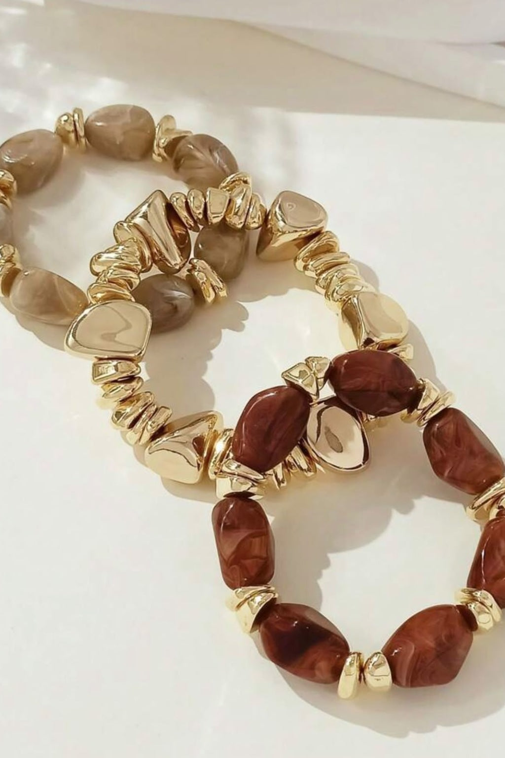 Mocha Marble Resin Bracelet Stack – Set of 3
