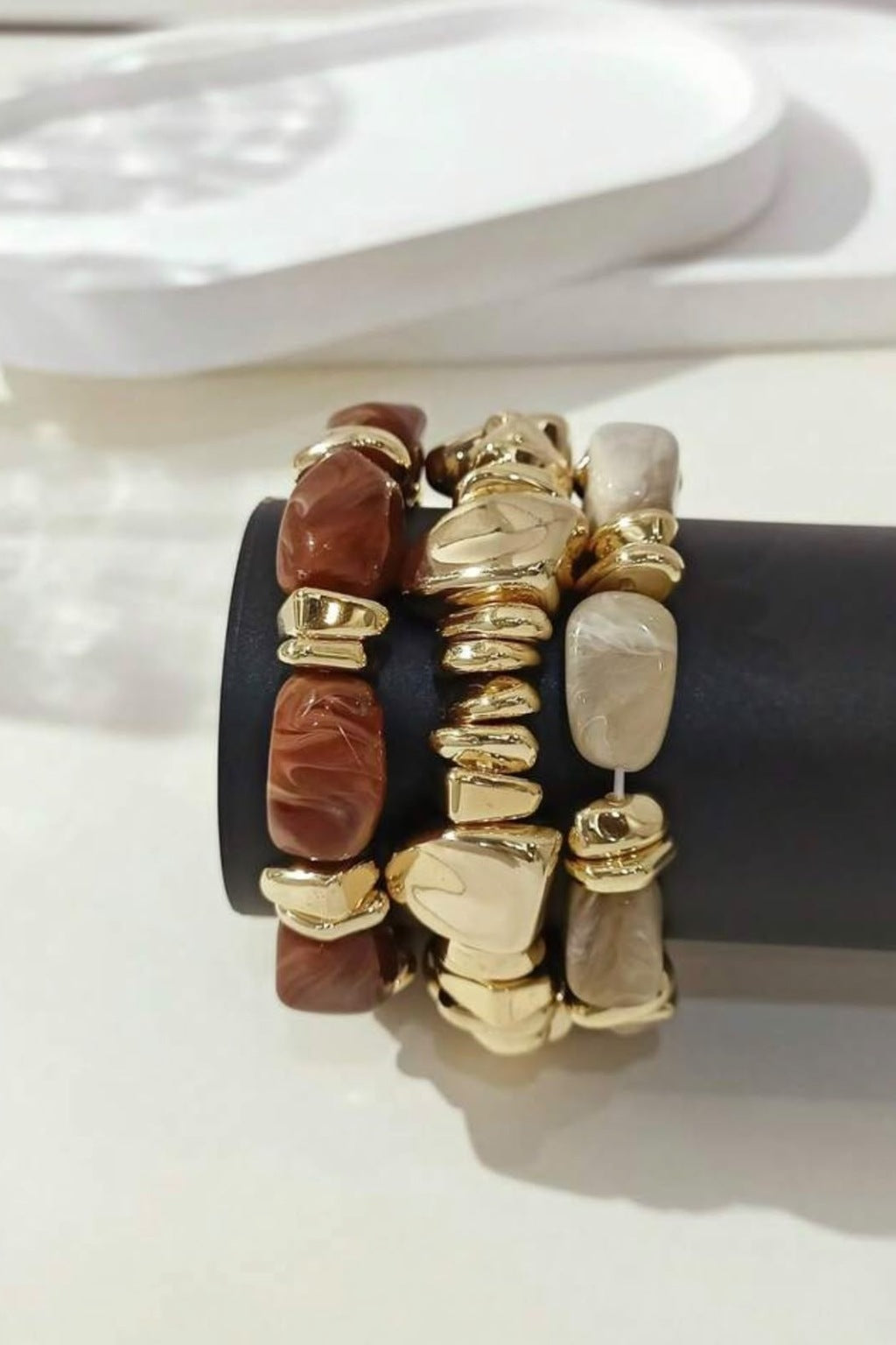 Mocha Marble Resin Bracelet Stack – Set of 3