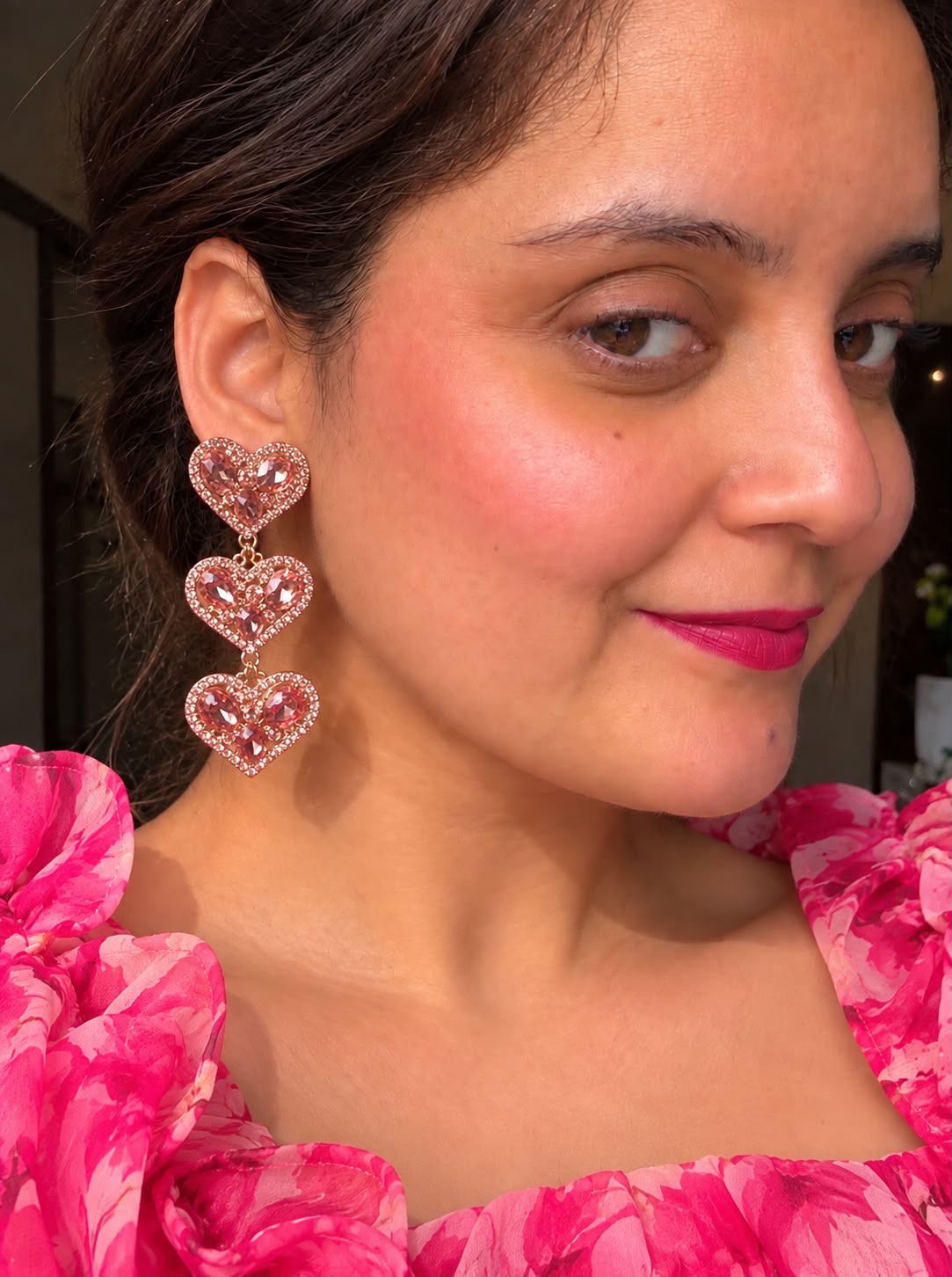 Pink Heart Drop Earrings