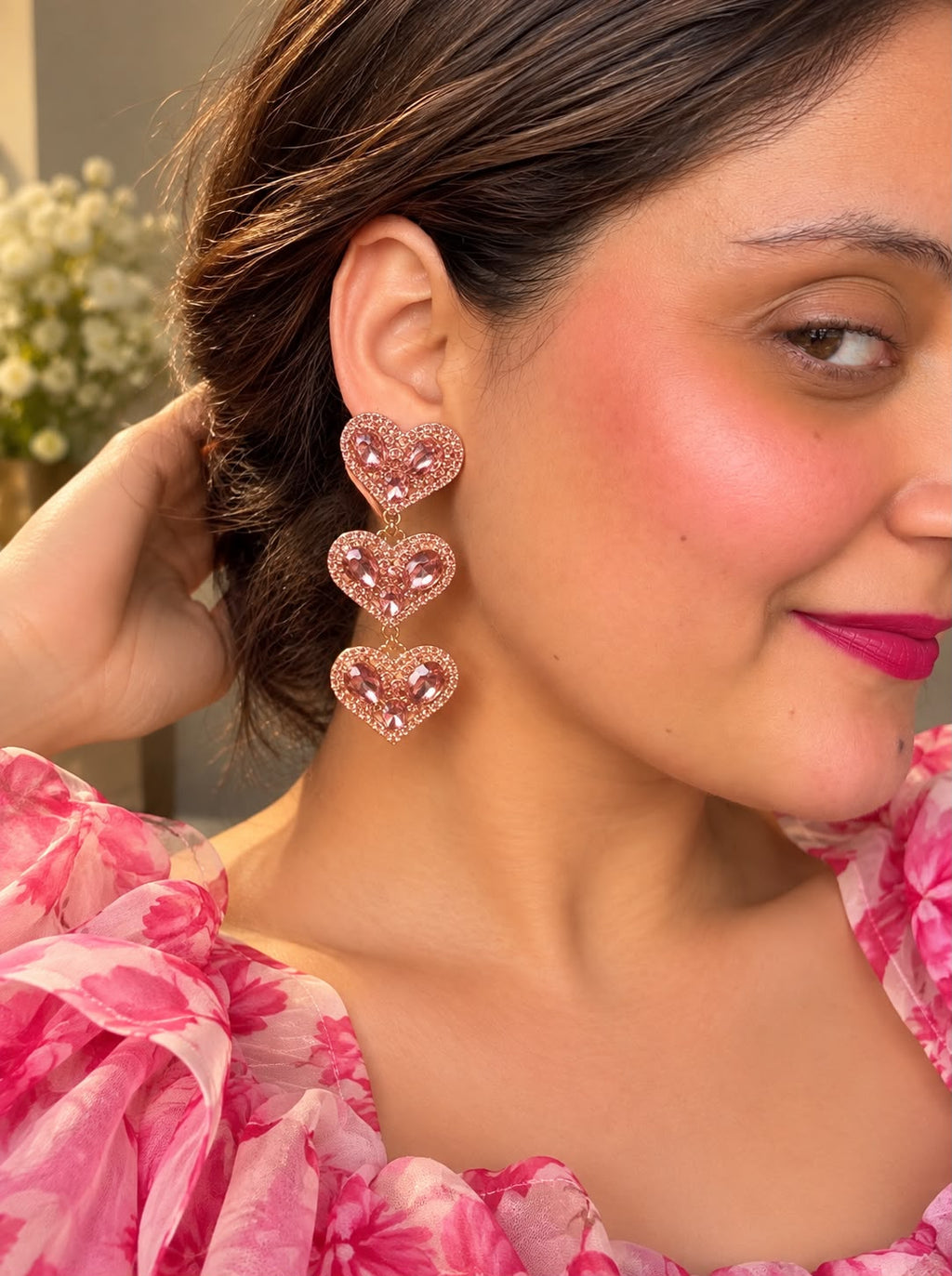 Pink Heart Drop Earrings