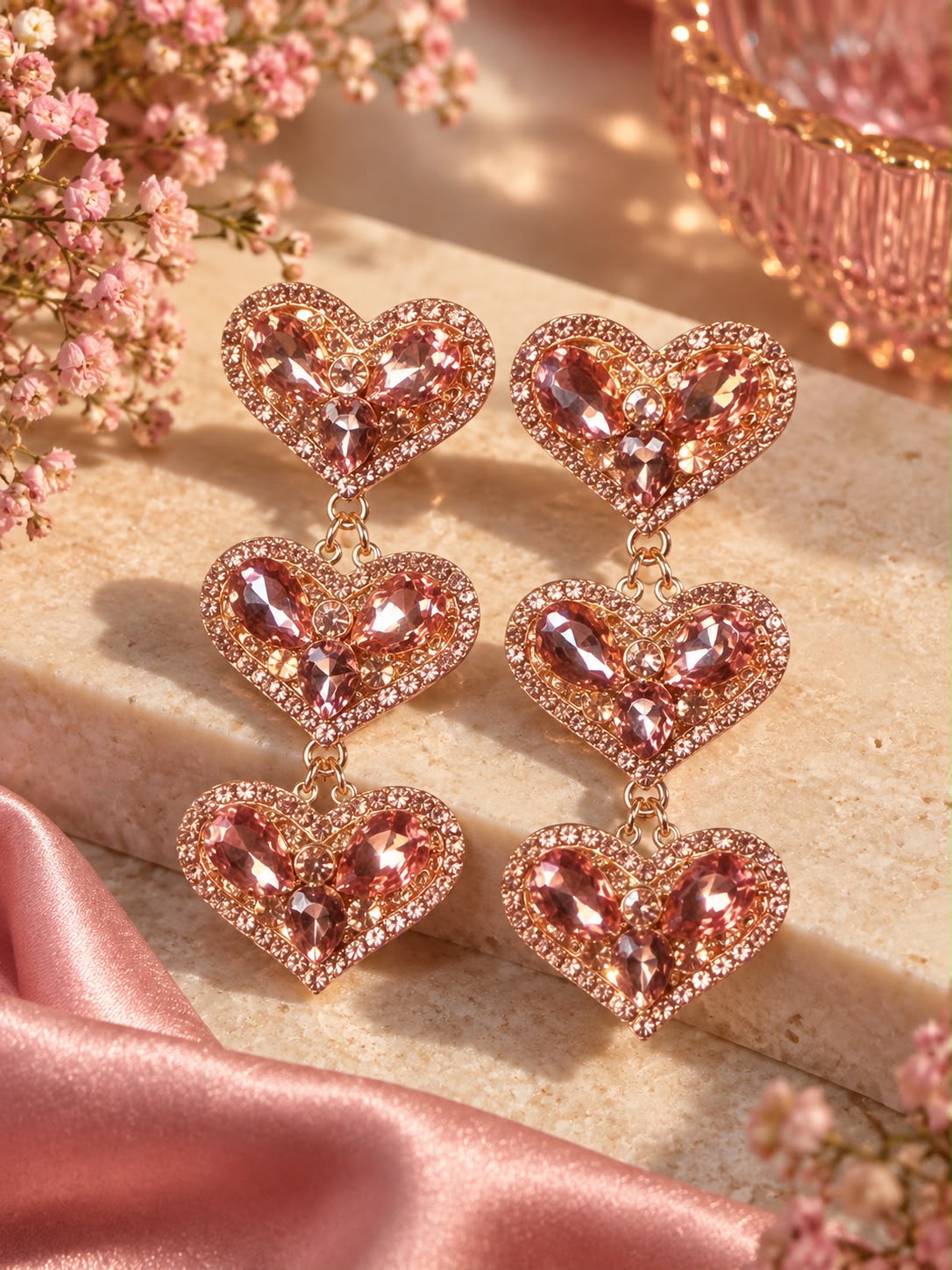 Pink Heart Drop Earrings