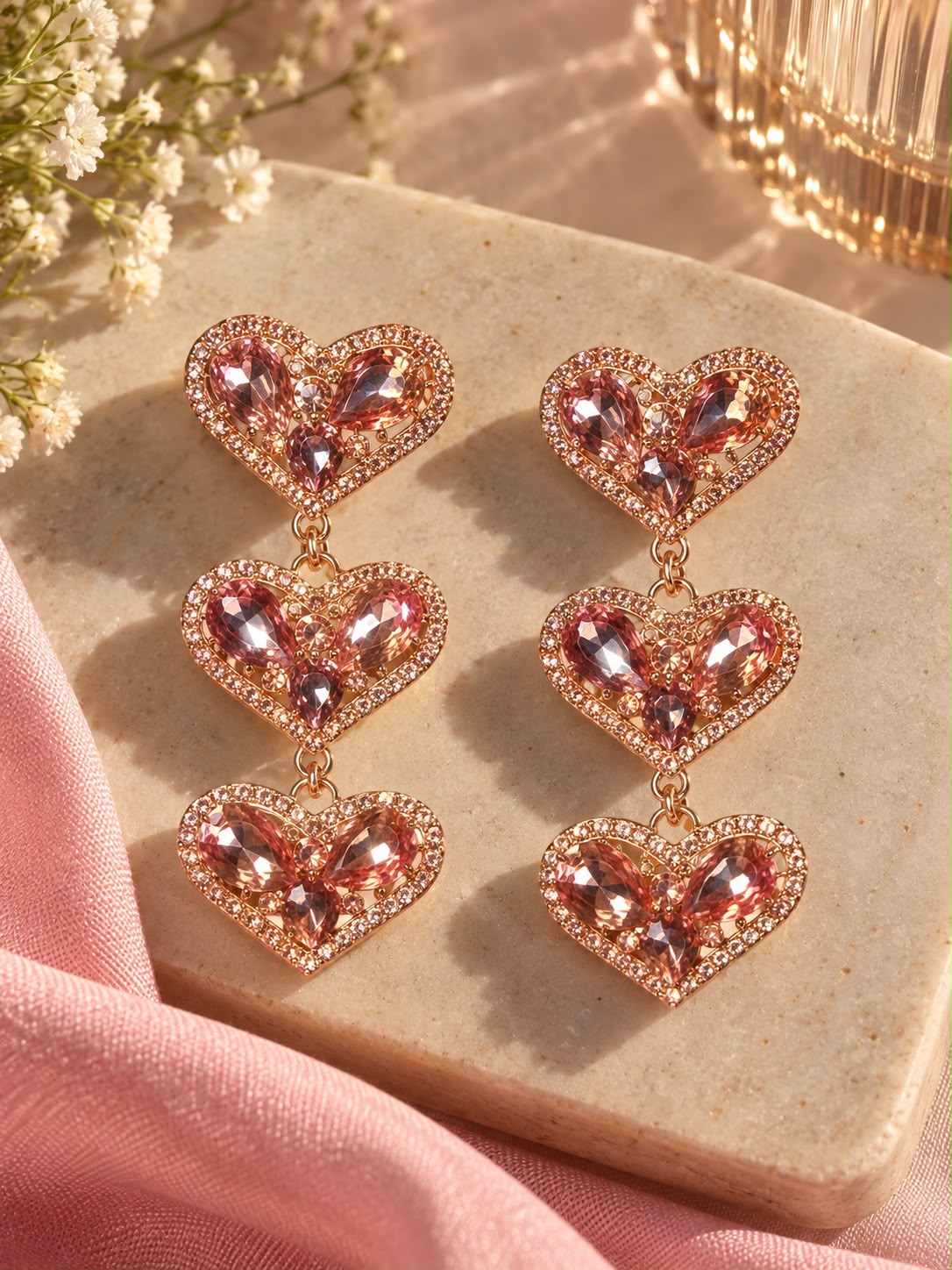 Pink Heart Drop Earrings