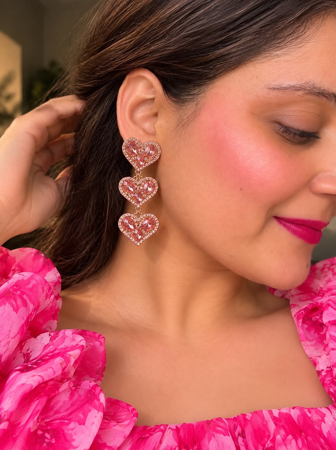 Pink Heart Drop Earrings