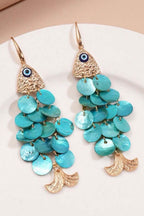 Fish Shell Drop Earrings in Blue