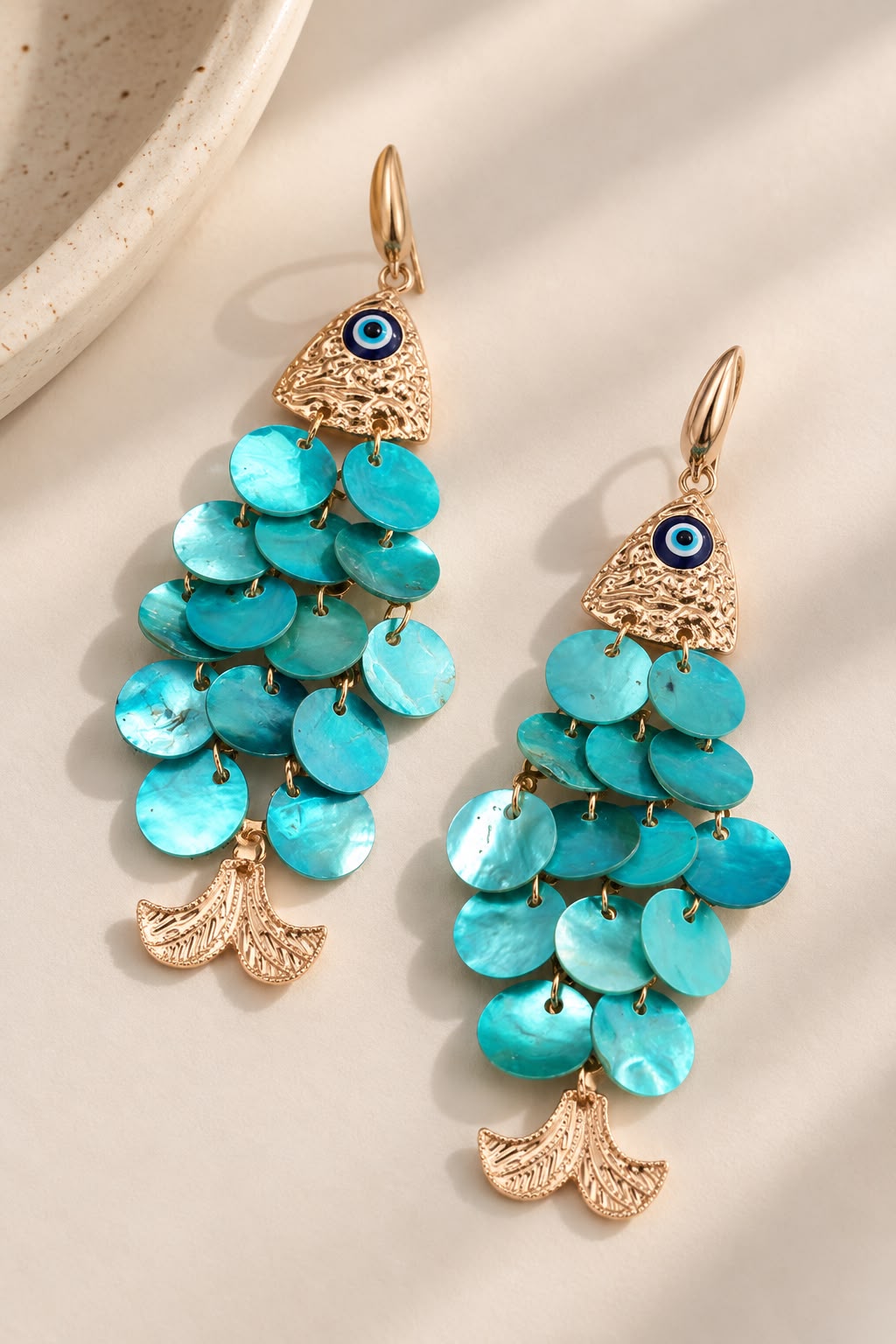 Fish Shell Drop Earrings in Blue