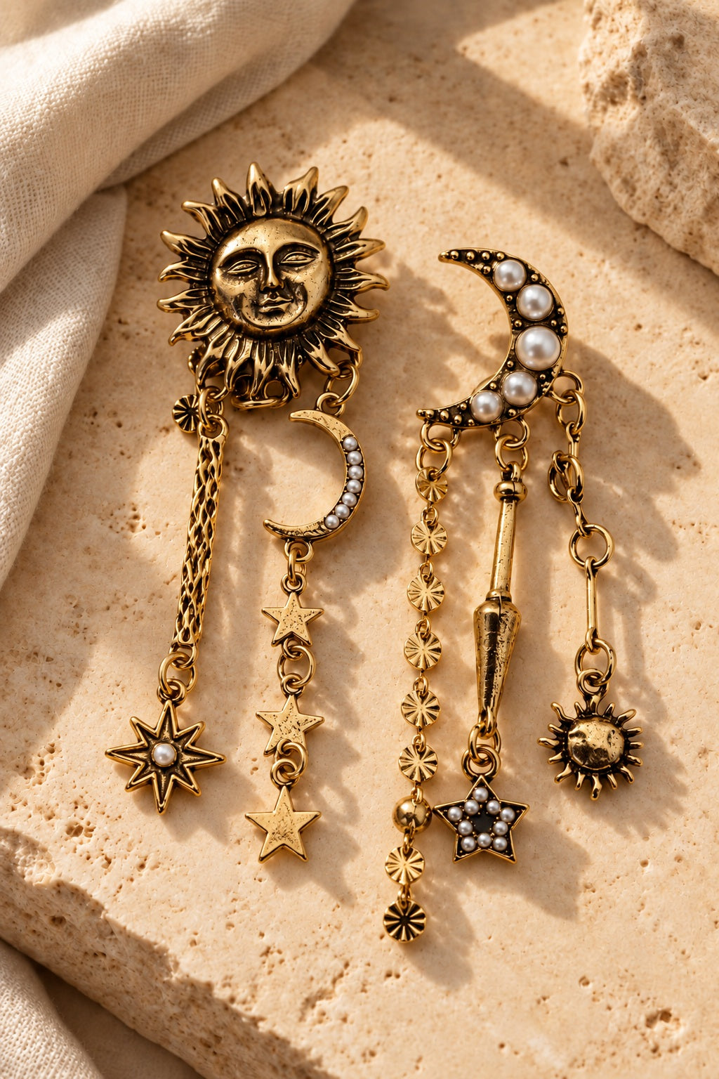 Cosmic Crush Celestial Drop Earrings on stone