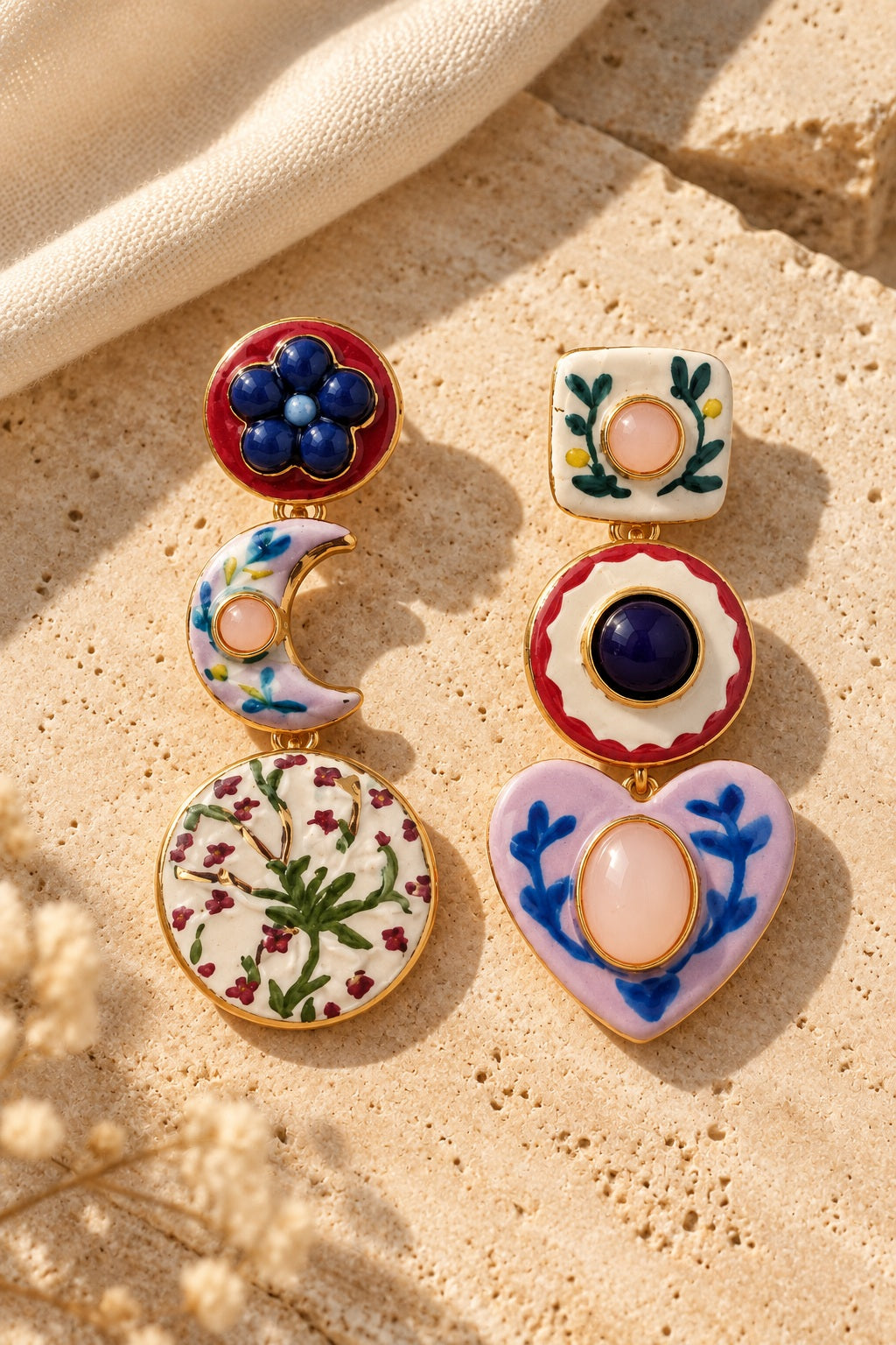 Mismatch Muse Enamel Drop Earrings on stone
