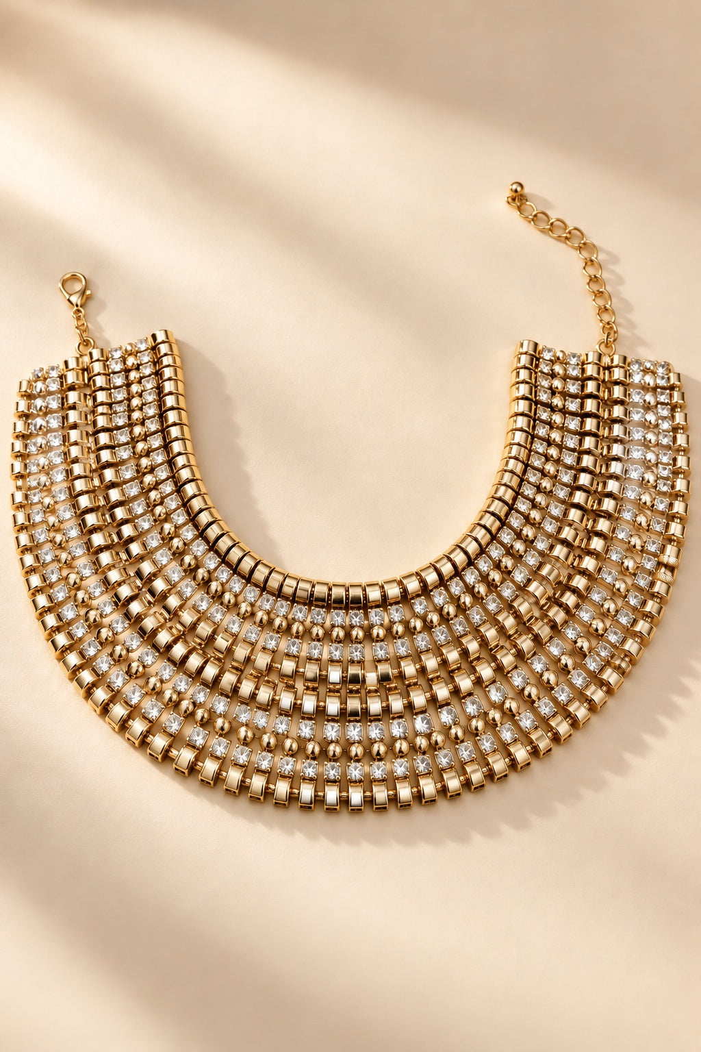 Golden Goddess Rhinestone Collar Necklace flat lay