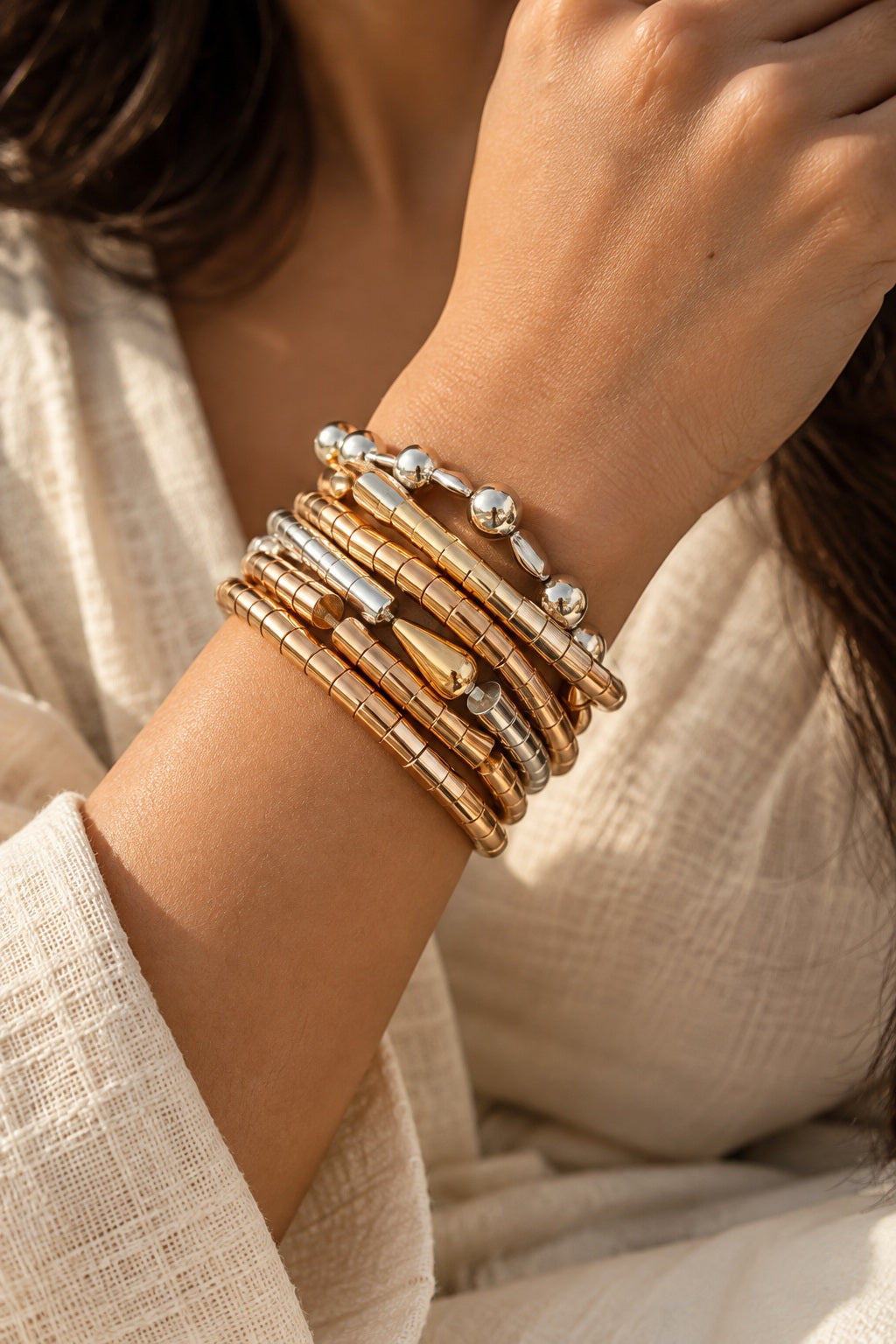 Gold Rush Twist Coil Bangles worn