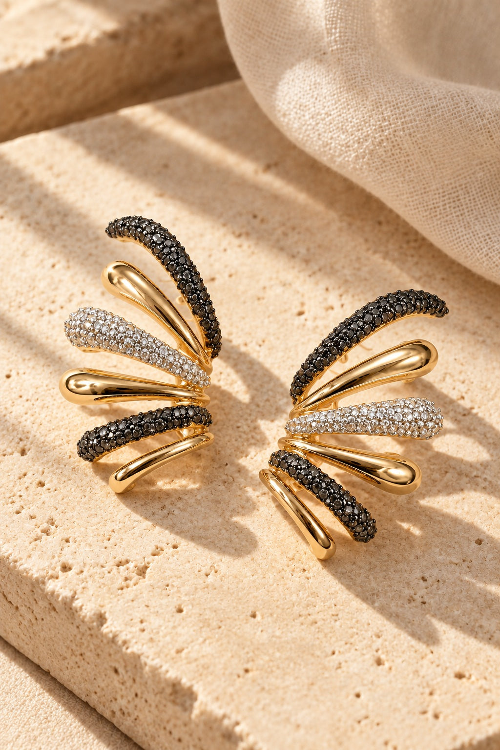 Flutter Fan Pavé Ear Cuff on stone