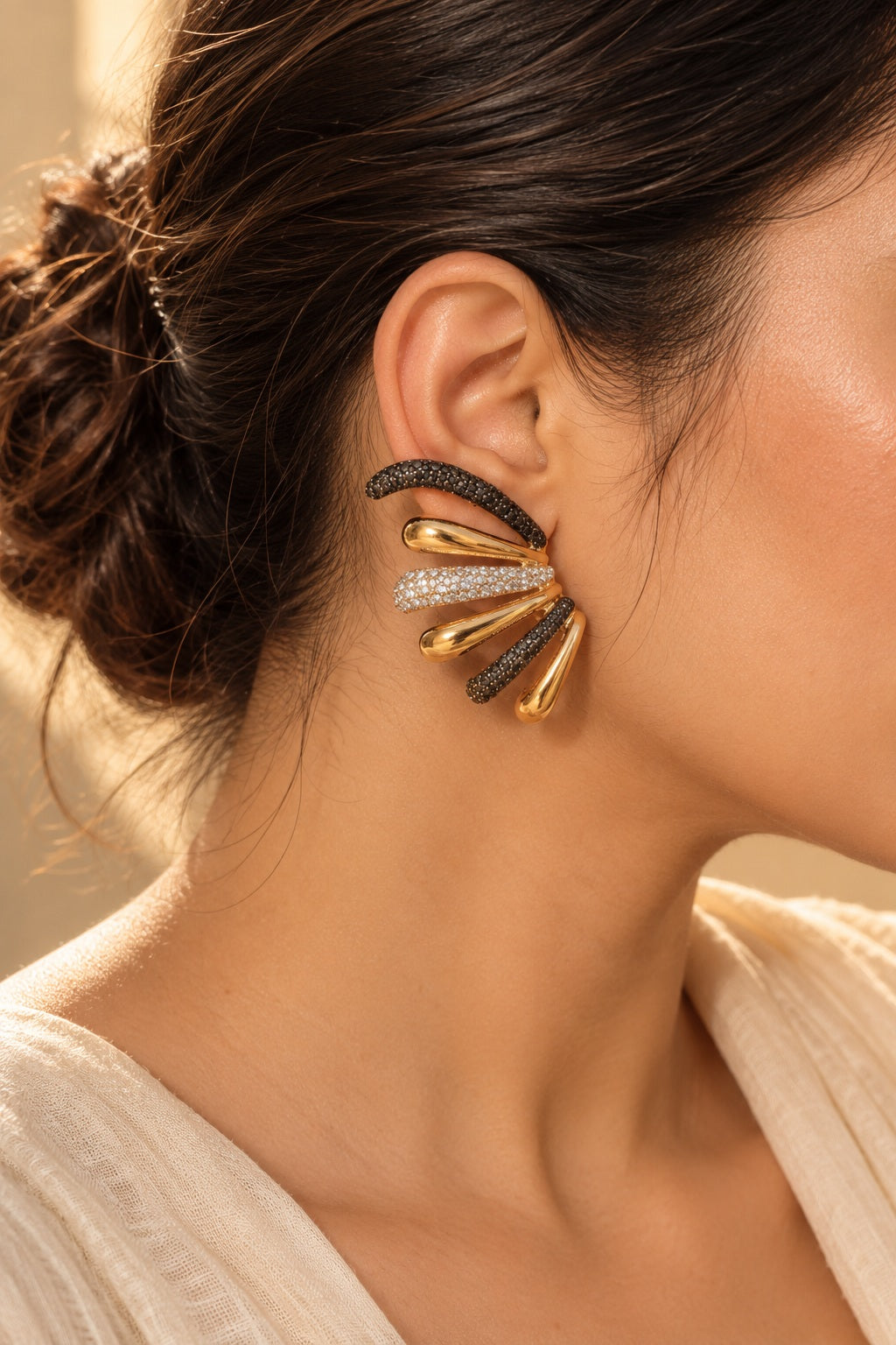 Flutter Fan Pavé Ear Cuff worn