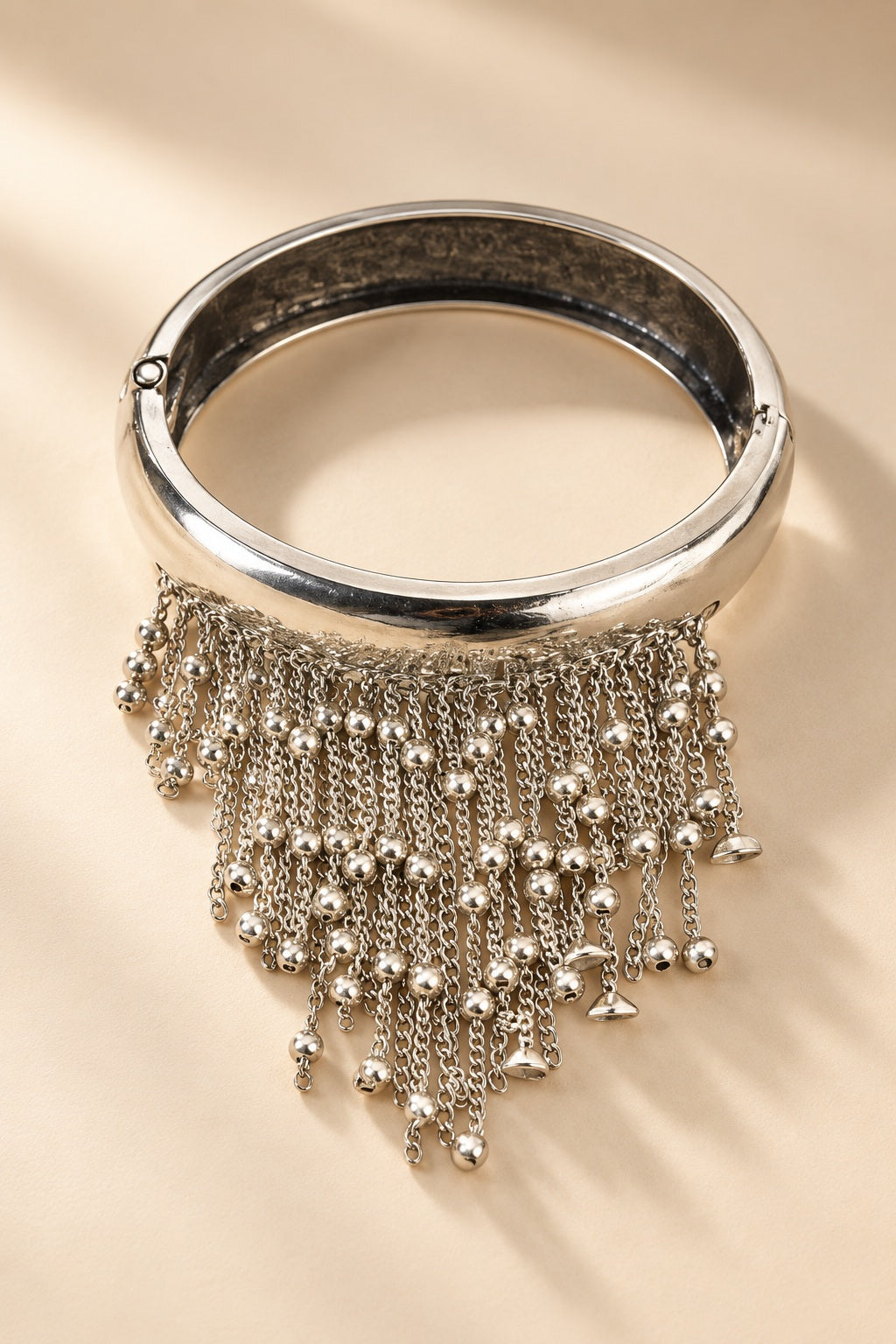 Shimmy Silver Fringe Bangle close-up