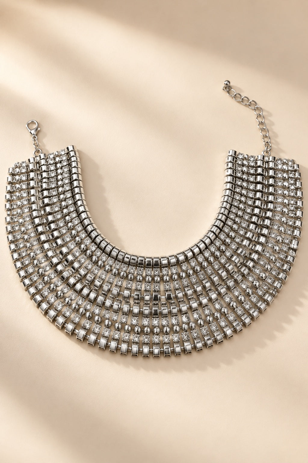 Silver Siren Rhinestone Collar Necklace flat lay