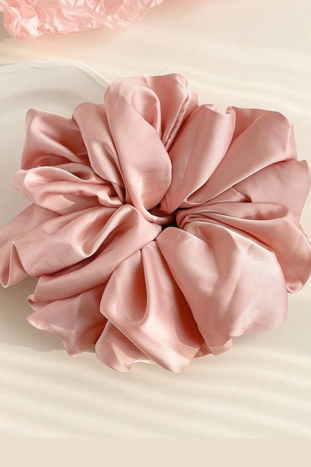 Big Fluffy Satin Scrunchie - Pink – full ruffled shape