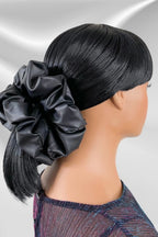 Oversized black leather scrunchie side view