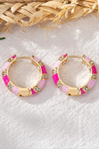 Pink Candy Stripe Hoop Earrings pair flat lay on linen