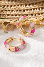 Pink Candy Stripe Hoop Earrings on straw and linen