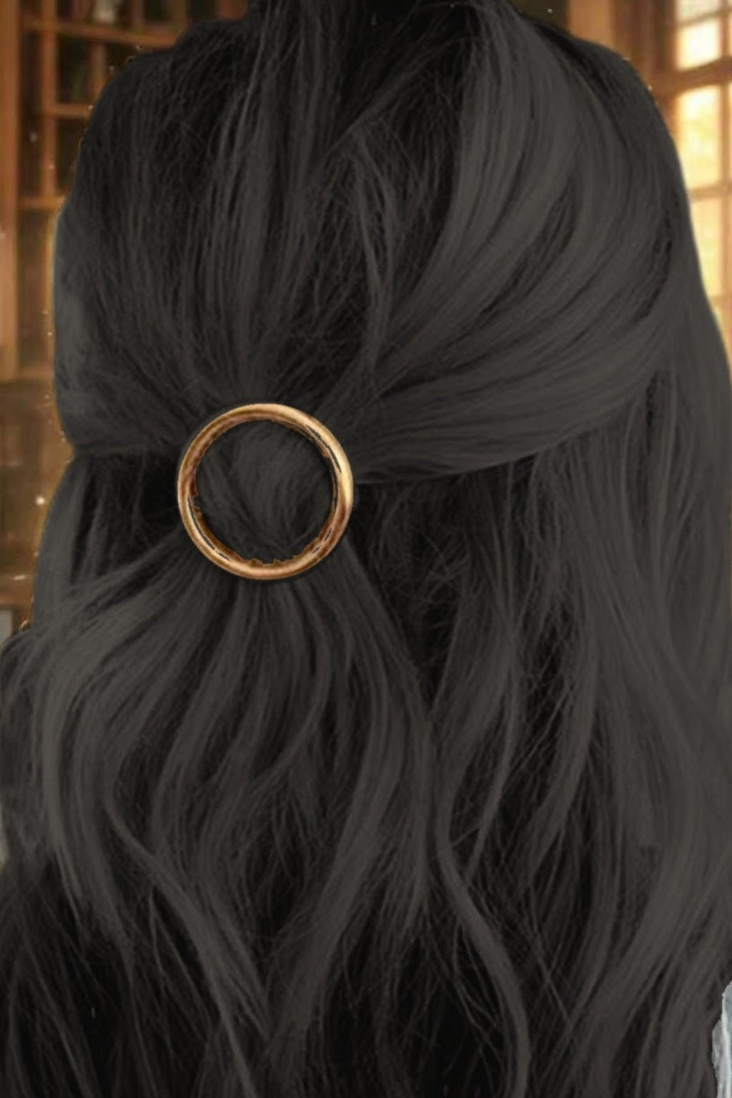 Gold Halo Hair Pin worn on a half-up style