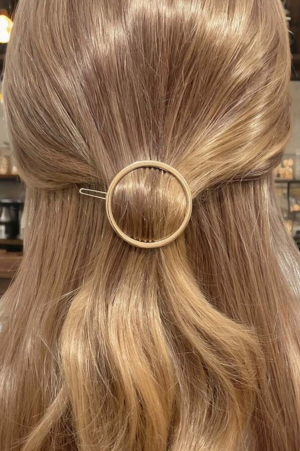 Gold Halo Hair Pin worn, back view