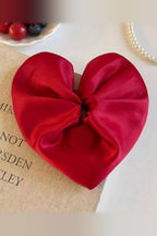 Big Heart Scrunchie – red satin heart scrunchie flat lay