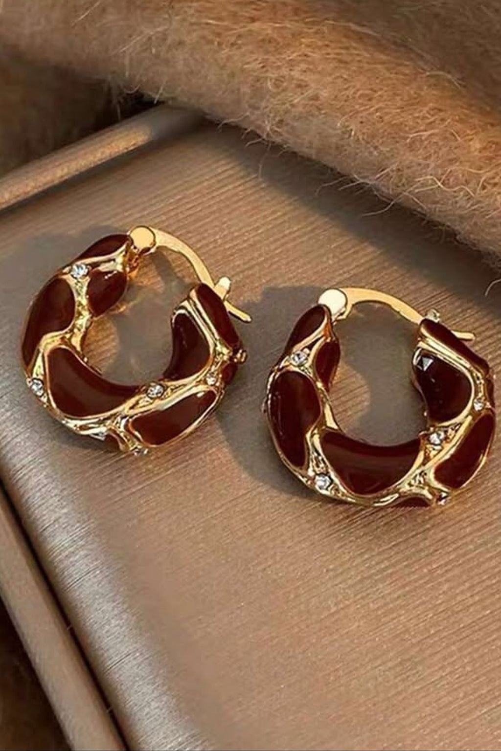 Burgundy Swirl Hoop Earrings pair close-up