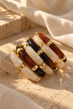 Mocha Noir Tube Bracelet Stack on stone