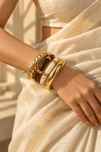 Caramel Swirl Chunky Bangle Set worn with a saree