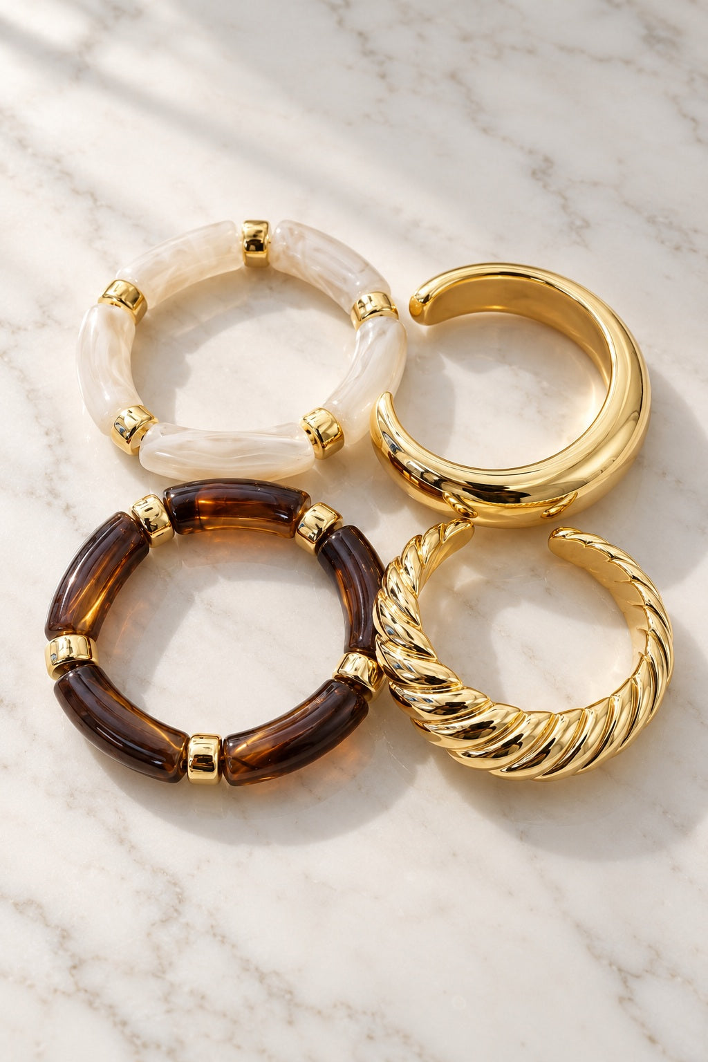 Caramel Swirl Chunky Bangle Set flat lay