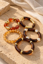 Honey Pearl Amber Bracelet Stack on stone