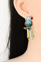 Polly Party Parrot Drop Earrings worn by a model
