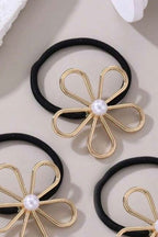 Pearl Daisy Hair Tie Set of 3 3 gold flower pearl hair ties