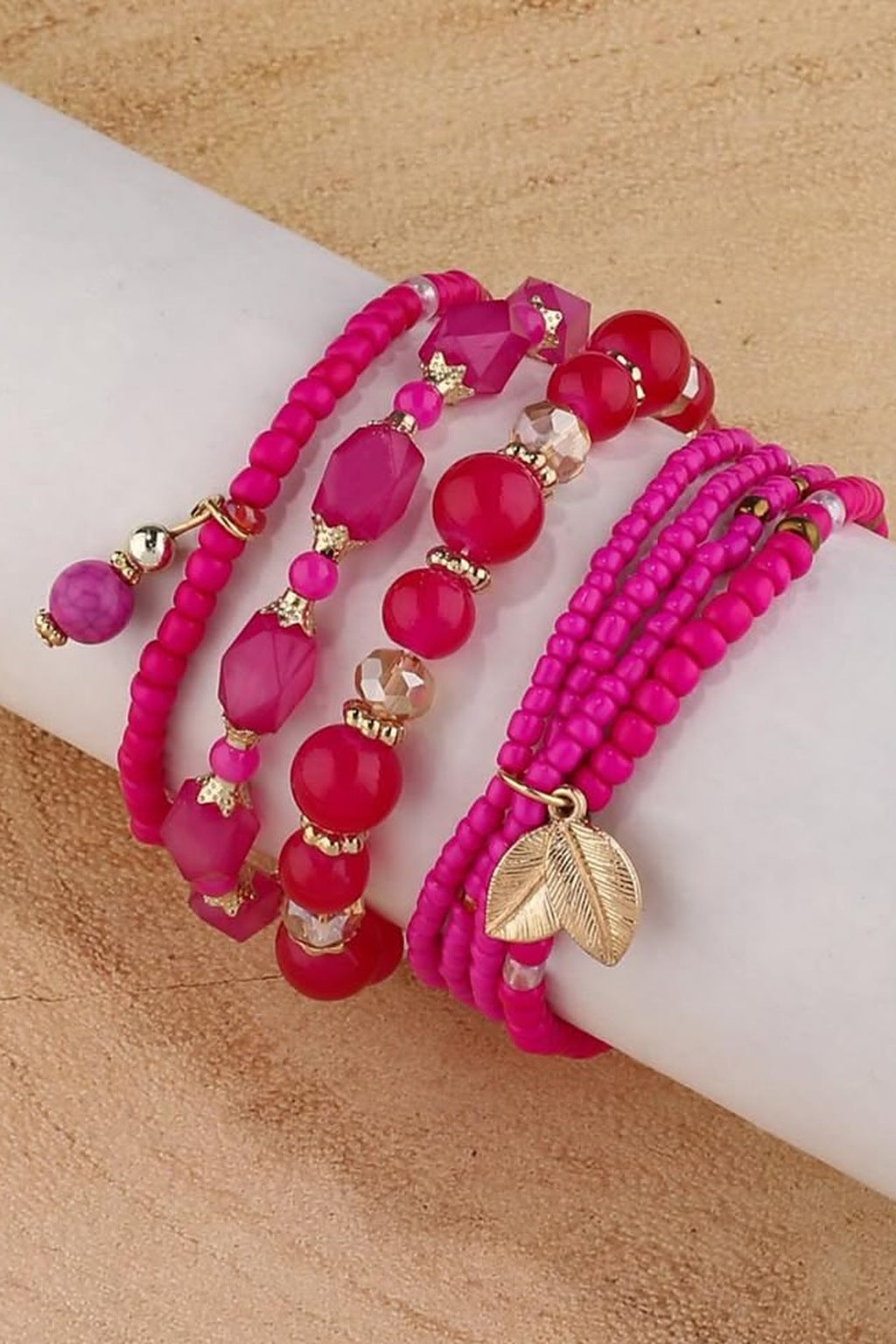 Pink Paradise Stretchable Bracelet Stack – strands fanned out