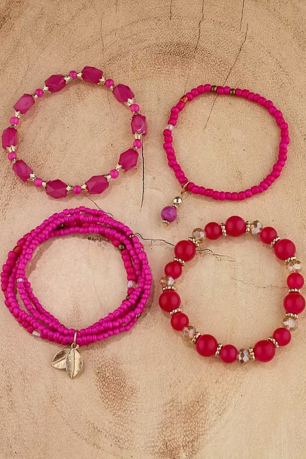 Pink Paradise Stretchable Bracelet Stack – strands laid flat