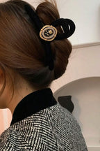 Pearl Rose Claw Clip Set – worn, side view