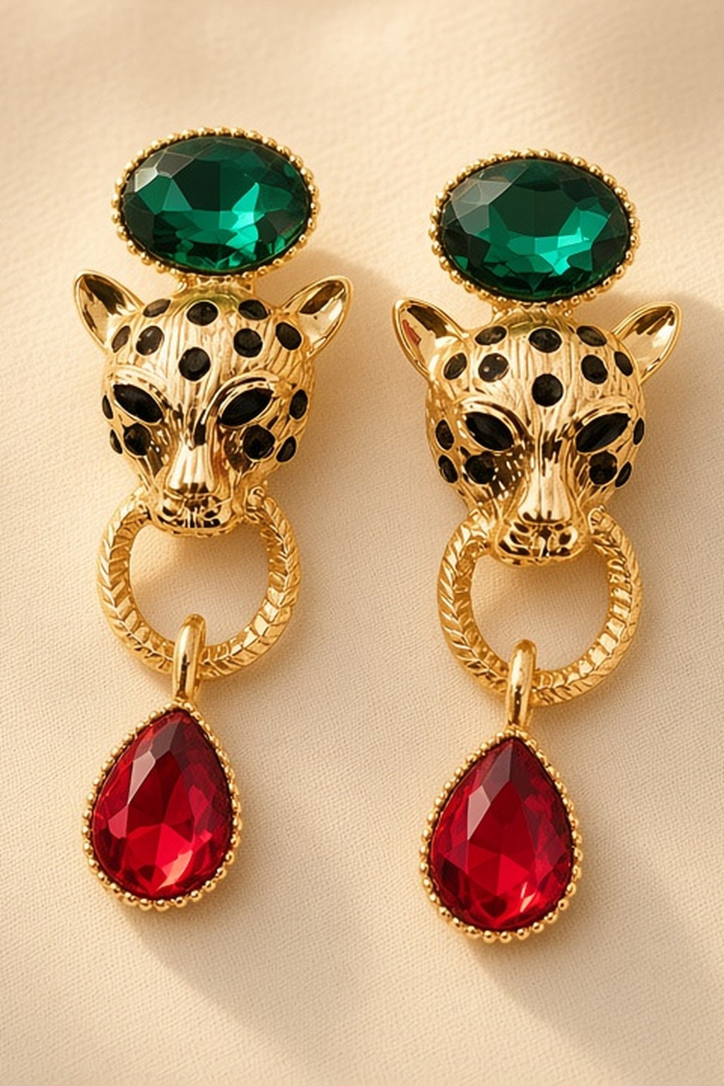 Wild Leopard Drop Earrings – pair close-up