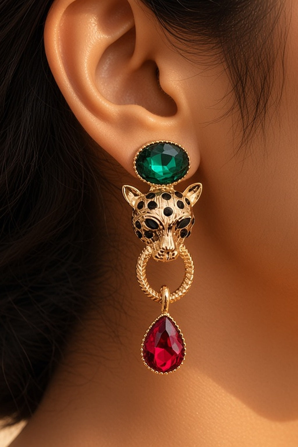 Wild Leopard Drop Earrings worn